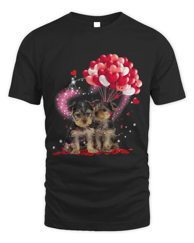 Couple Yorkshire Terrier Valentines Day Hearts Love