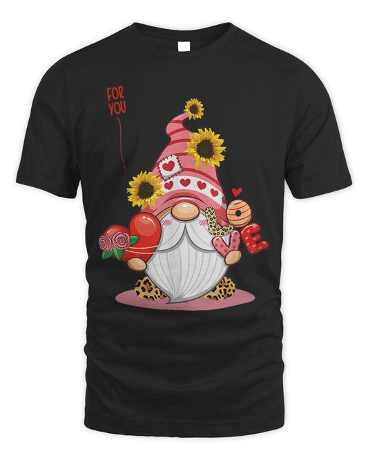 Couple Happy Valentines Day Gnomes with Leopard Sunflower