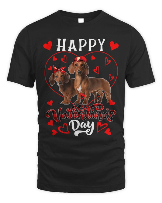 Happy Valentines Day Cute Hearts Shape Couple Dachshunds