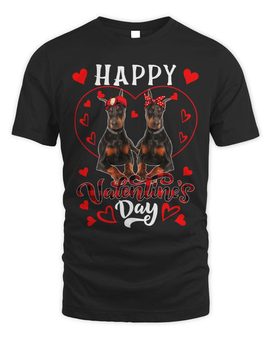Happy Valentines Day Cute Hearts Shape Couple Dobermanns