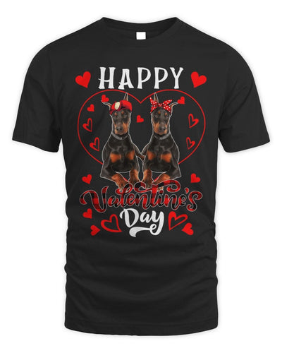 Happy Valentines Day Cute Hearts Shape Couple Dobermanns
